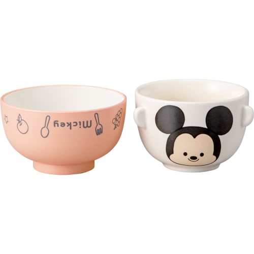 Disney Mickey Mouse Yululun Soup and Rice Bowl Set, Approximately 10 X 6cm Diameter, Pink, Made In Japan, Mickey Mouse Merchandise, Birthday Gift