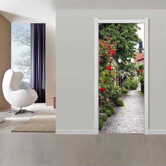 3D съемные стикеры на дверь с пейзажем Vinilos Para Puertas Клеящиеся обои Художественные фрески для дверей Библиотека Современный декор для дома