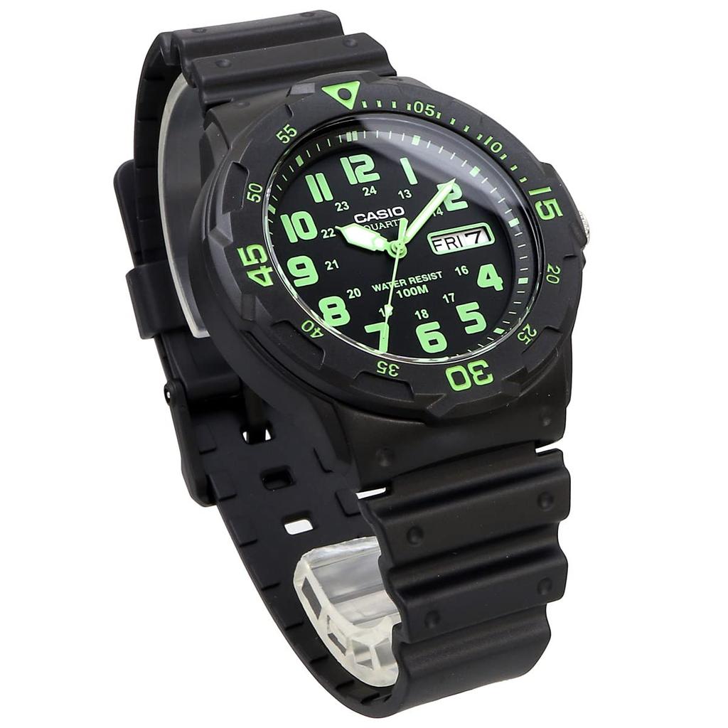 Casio Стандартные кварцевые часы MRW-200H-2B3V / -200H-3BV Мужские Зеленовато-голубой циферблат / Черный и Лаймово-зеленый [Импортные]