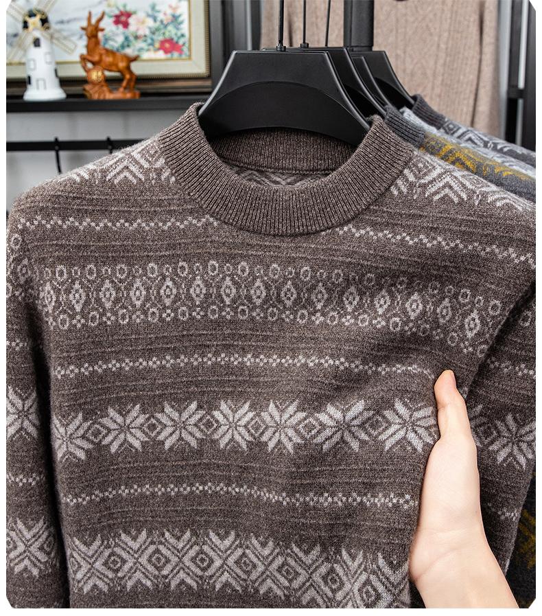 [Retro Lazy 15% Yak Fleece] Autumn and Winter Jacquard Woolen Sweater with Horizontal Stripes and Color Contrast for Warmth, Inner Knitted Sweater