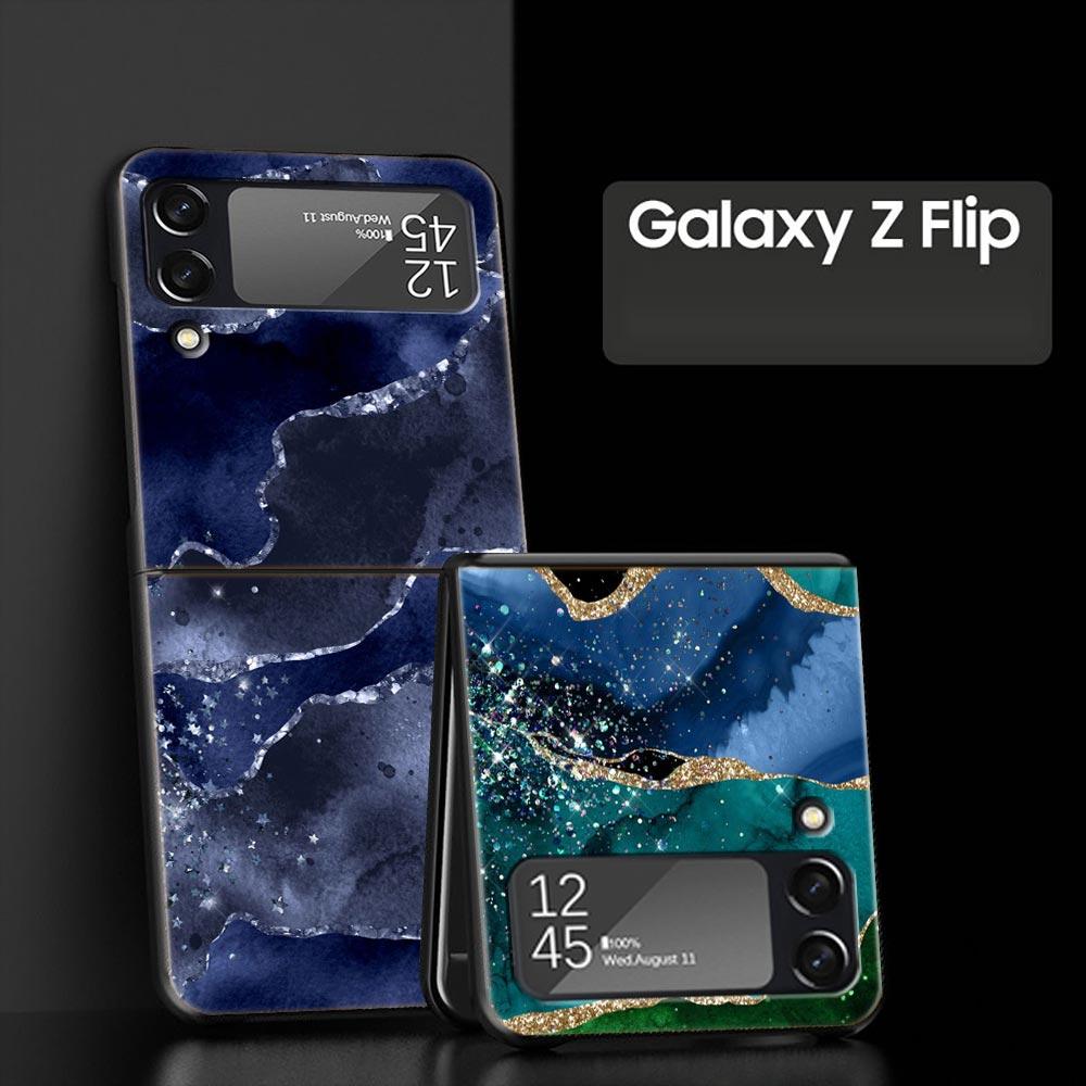 Чехол для телефона Rainbow Glitter Agate Marble Art для Samsung Galaxy Z Flip 3 4 5, черный, складной, жесткий, защитный чехол для ПК