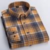 Men's Fashion Brushed Flannel Plaid Striped Shirts Single Patch Pocket Comfortable 100% Cotton Long Sleeve Standard-fit Shirt