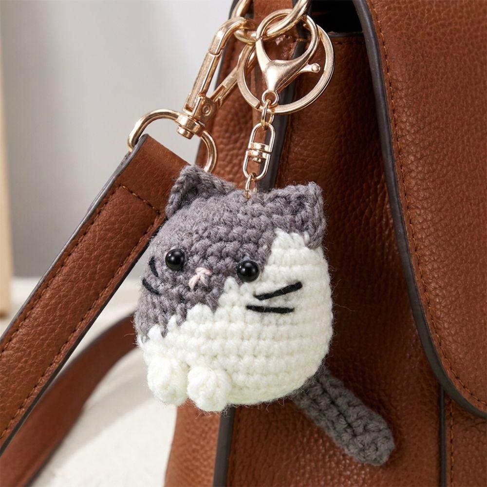 Cartoon Handwoven Cat Pendant Multi-color Knitted Animal Key Ring Bag Pendant Decor