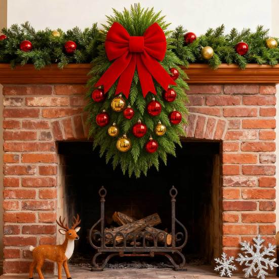 1/2 шт. Рождественский каплевидный сваг-венок с зеленью норфолкской сосны, сваг для лестницы, красный бант, шары, зимняя рождественская подвесная гирлянда для украшения