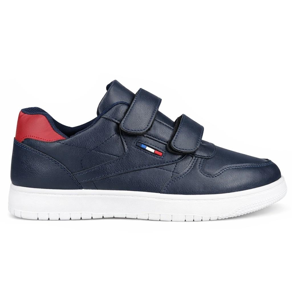 Men's Leather Sneakers with Velcro Navy Blue Menos 43