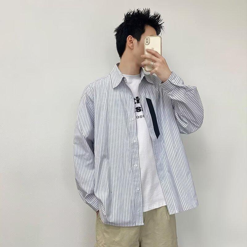 Рубашка с длинным рукавом с буквенным принтом 2024 года в японском стиле в стиле Гонконга, свободная рубашка для мальчиков, летнее модное универсальное повседневное пальто