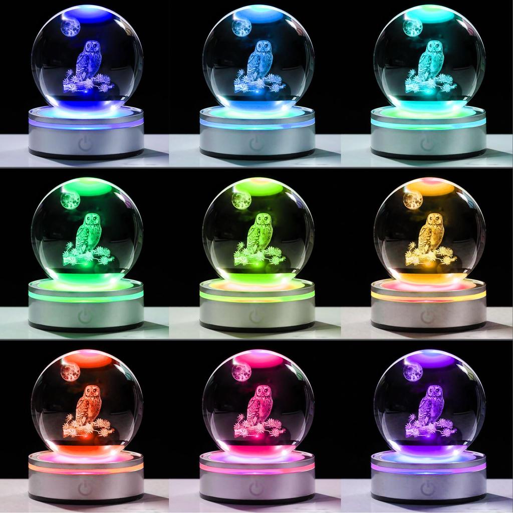 Kertari K9 Crystal Ball Owl a popular birthday gift for men and Stylish and soothing owl ornament for home Features an LED light provides indirect and