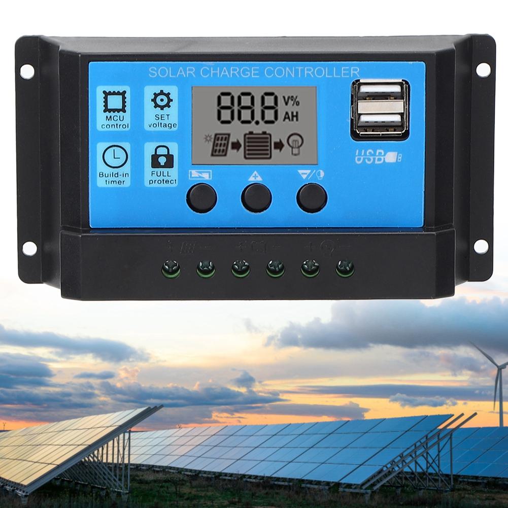 Солнечный контроллер заряда LCD с двумя USB, PWM, регулятор для солнечных панелей с автоматическим определением нагрузки, 12 В 24 В