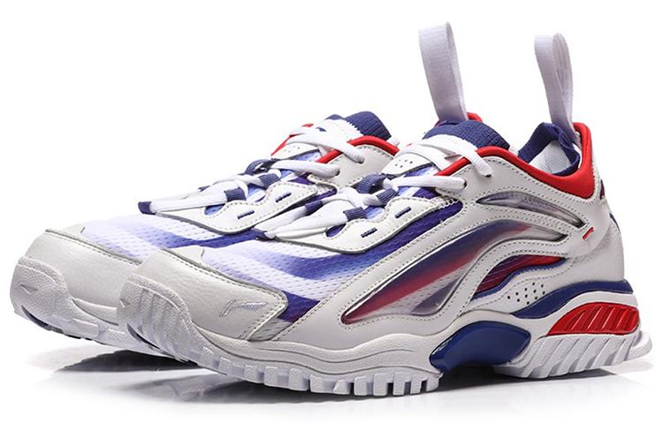 Li Ning Aurora Skyline Амортизирующие Нескользящие Высокие Кроссовки на Толстой Подошве Мужские Белый Синий Красный AGLN235-2