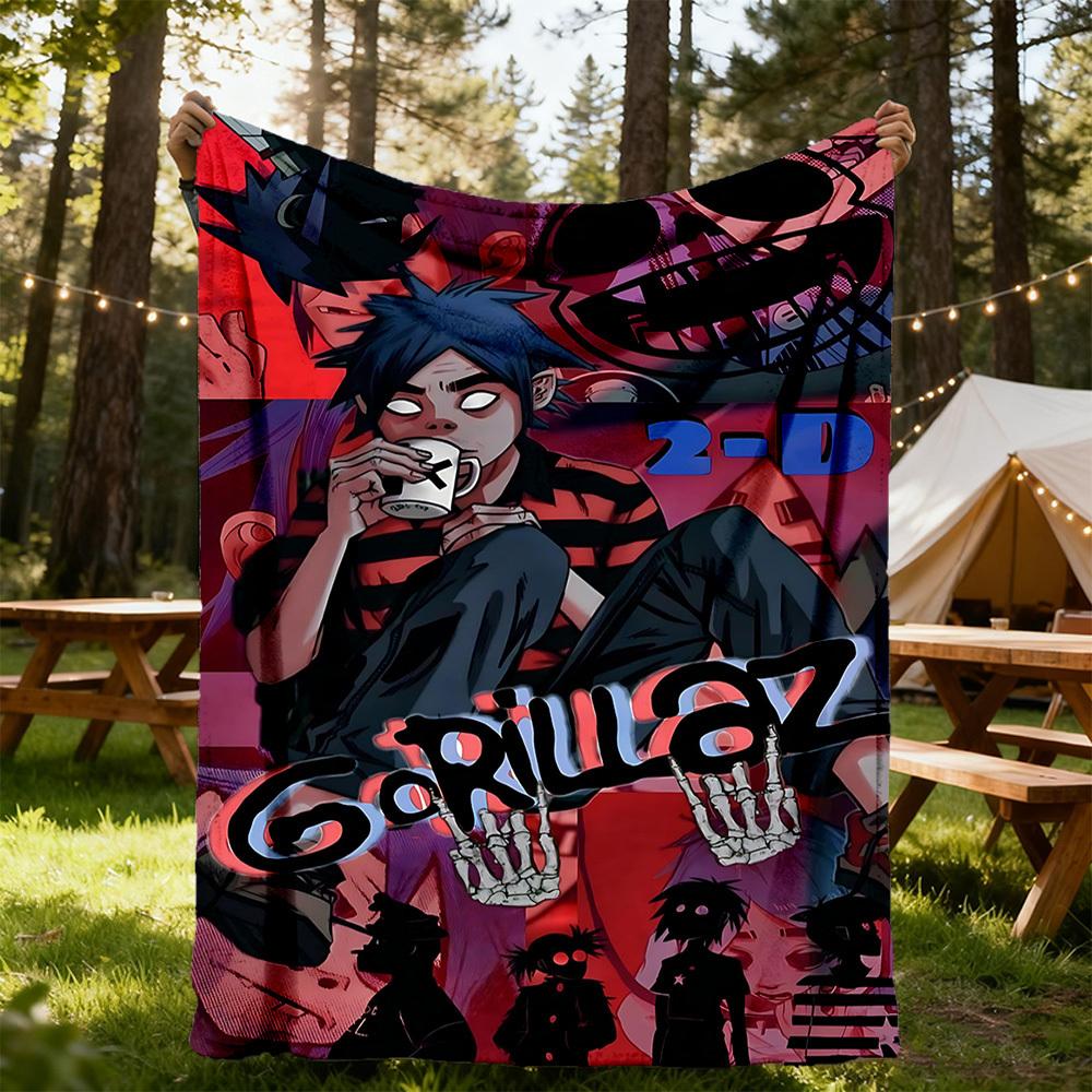 1pc Gorillaz Artwork Outdoor Blanket Lightweight Flannel, All-Season Use for Sofa, Bed, Travel, Camping, Living Room, Office, Couch019