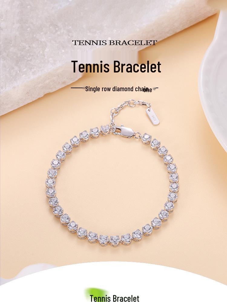 Трендовый женский теннисный браслет с полным бриллиантовым паве - Элегантный холодный стиль, Нишевый дизайн для инфлюенсеров и студентов