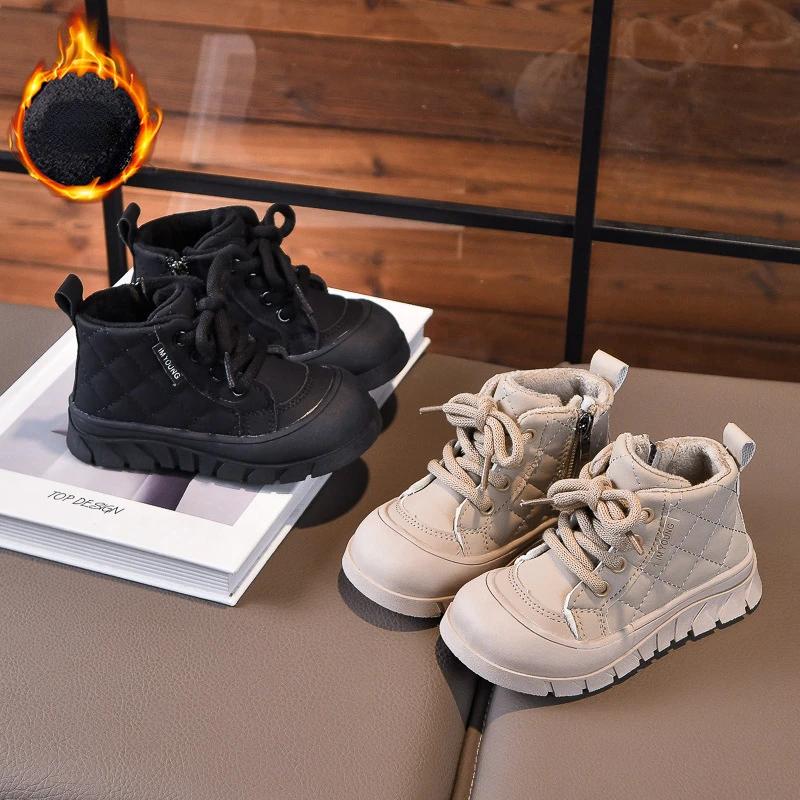 Детские короткие ботинки для зимы, детские модные ботинки с закрытыми носками, нескользящие, 2024, новые модные ботинки для мальчиков и девочек, толстая мягкая подошва