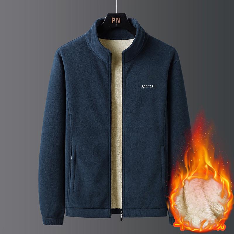 Winter Casual Wool Lined New Warm Wool Thickened Jacket Men's Stand-up Collar Zipper Fleece Top