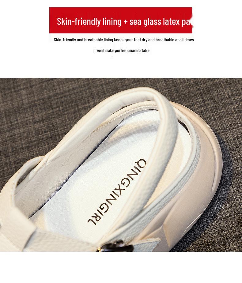 Женские кожаные сандалии на плоской подошве 2025 - Мягкая подошва, Повседневный стиль, Круглый носок, Цветной блок для пляжа и беременности