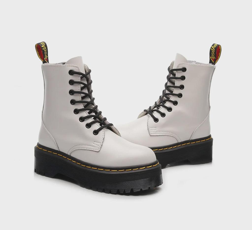 European & American 8-Hole Thick-Soled Motorcycle Boots, Women's British Style, Side Zipper, Platform Lace-Up Ankle Work Boots.