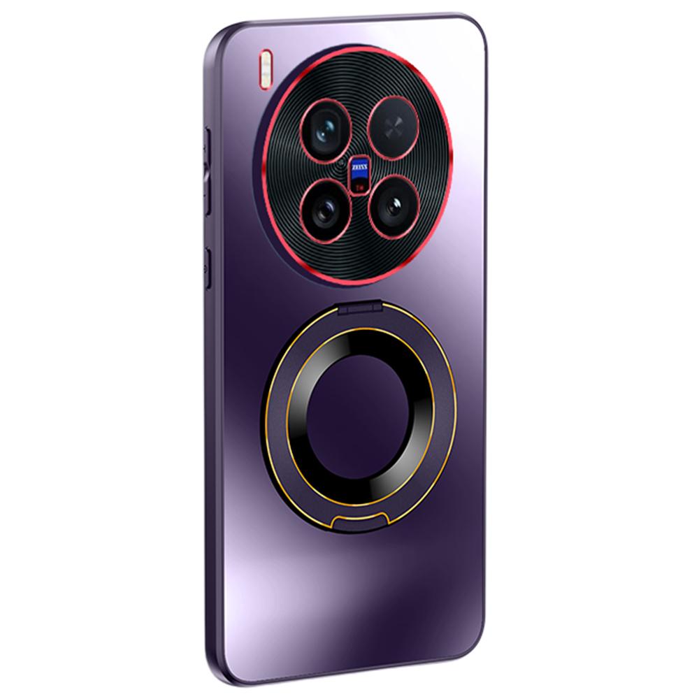 For Vivo X200 Ultra 5G Phone Case with Ring Kickstand Dual-Color Lens AG Skin-Feel Matte Cover