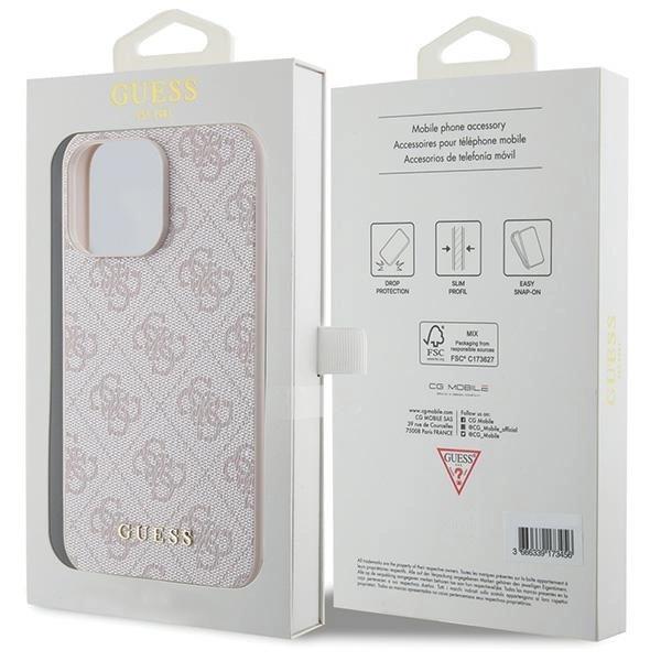 Guess 4G Metal Gold Logo Case For Iphone 15 Pro Max - Pink