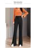 2026 Women's High-Waisted Flowing Black Micro-Flare Wide-Leg Trousers with Slit