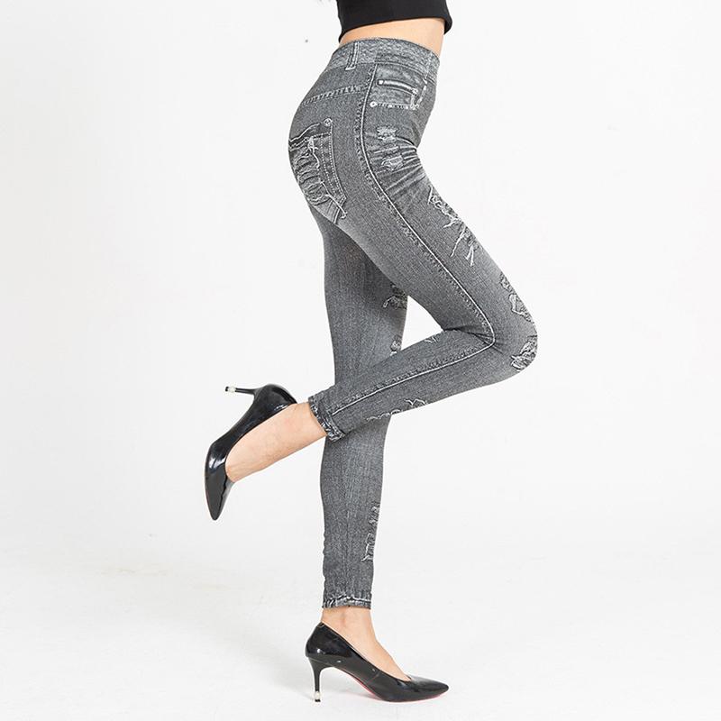 Модные женские тонкие леггинсы, джинсы, бедра, колготки, эластичные брюки, имитация джинсов