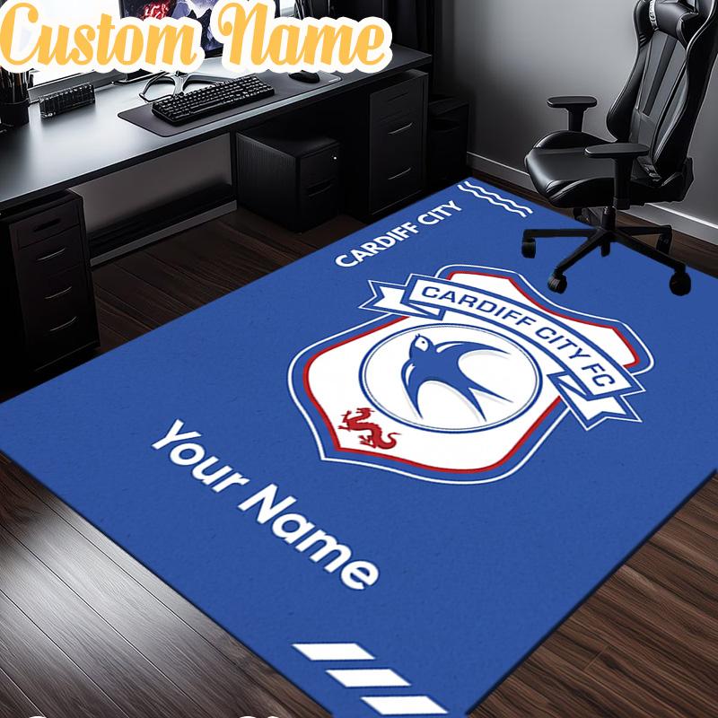 Custom Name Cardiff Crest Rug, Office Rug, Chair Rug, Carpet for Living Rooms, Doormat Game Rug Home Decor Christmas Gifts