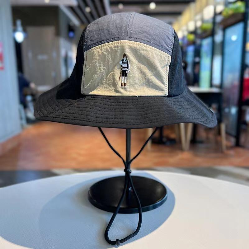 Cartoon embroidery versatile outdoor color matching hat quick-drying visor hat men's and women's bucket hat new sunscreen hat