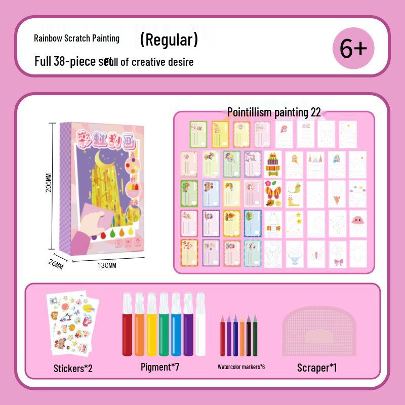 Kids' Rainbow Scratch Art DIY Pointillism Bookmarks & Postcards