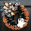 Halloween Ghost Wreath for Front Door Rustic Burlap Wreath with Plaid Bow for Farmhouse Porch Window Wall Decor