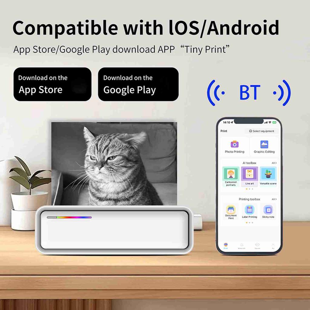 Портативный бумажный принтер A4, термопечать, беспроводное BT-соединение, совместим с iOS и Android, мобильный фотопринтер, поддержка