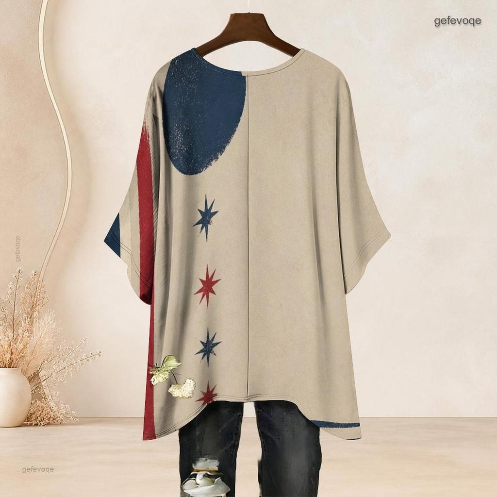 Plus Size Women Round Neck Batwing Sleeve Top Soft Pink Water Drop Heart Print Loose Casual Tunic