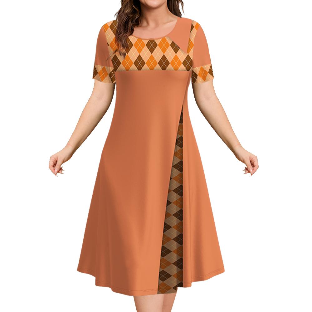 Женские платья с принтом в клетку 3D, топы с короткими рукавами, повседневная мода, свободная юбка, летние женские платья больших размеров для отпуска, элегантные платья 2023 года