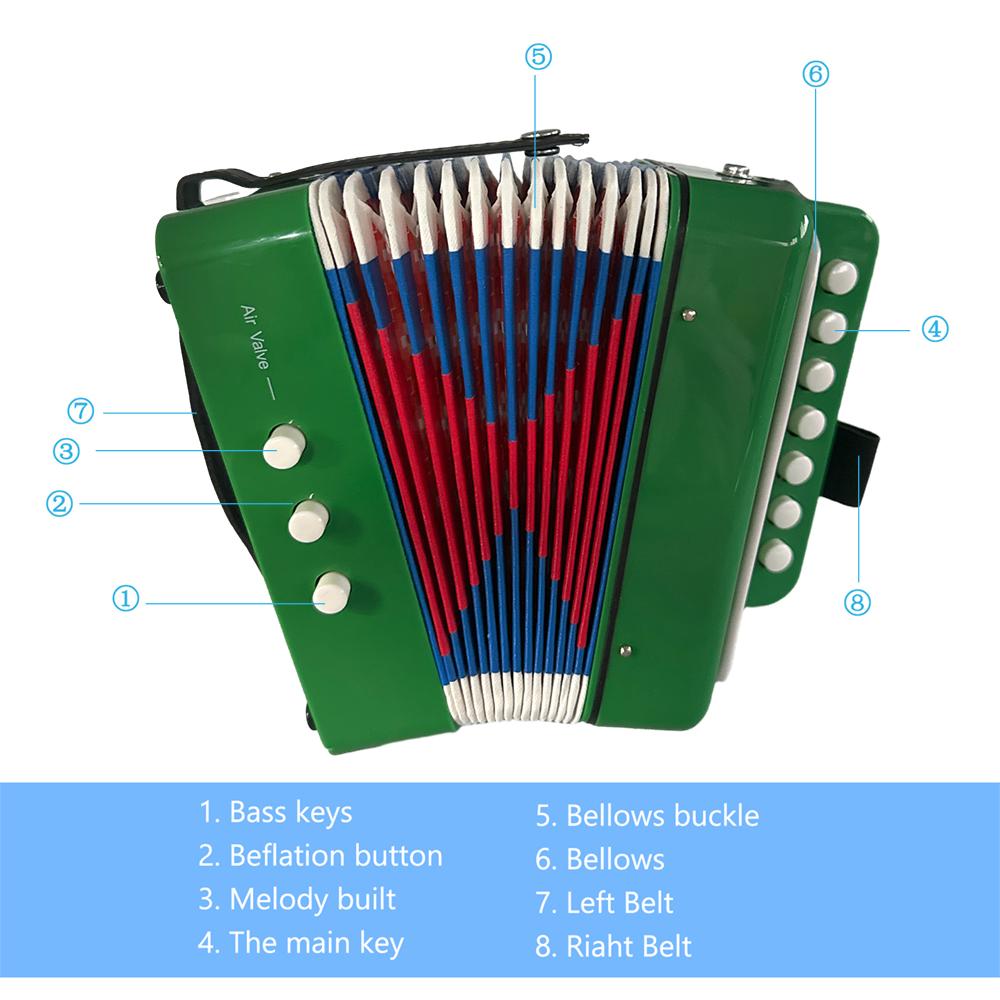 Мини 7-кнопочный 2-басовый аккордеон из АБС-пластика, музыкальный инструмент для начинающих, рождественский подарок, легкий кнопочный аккордеон