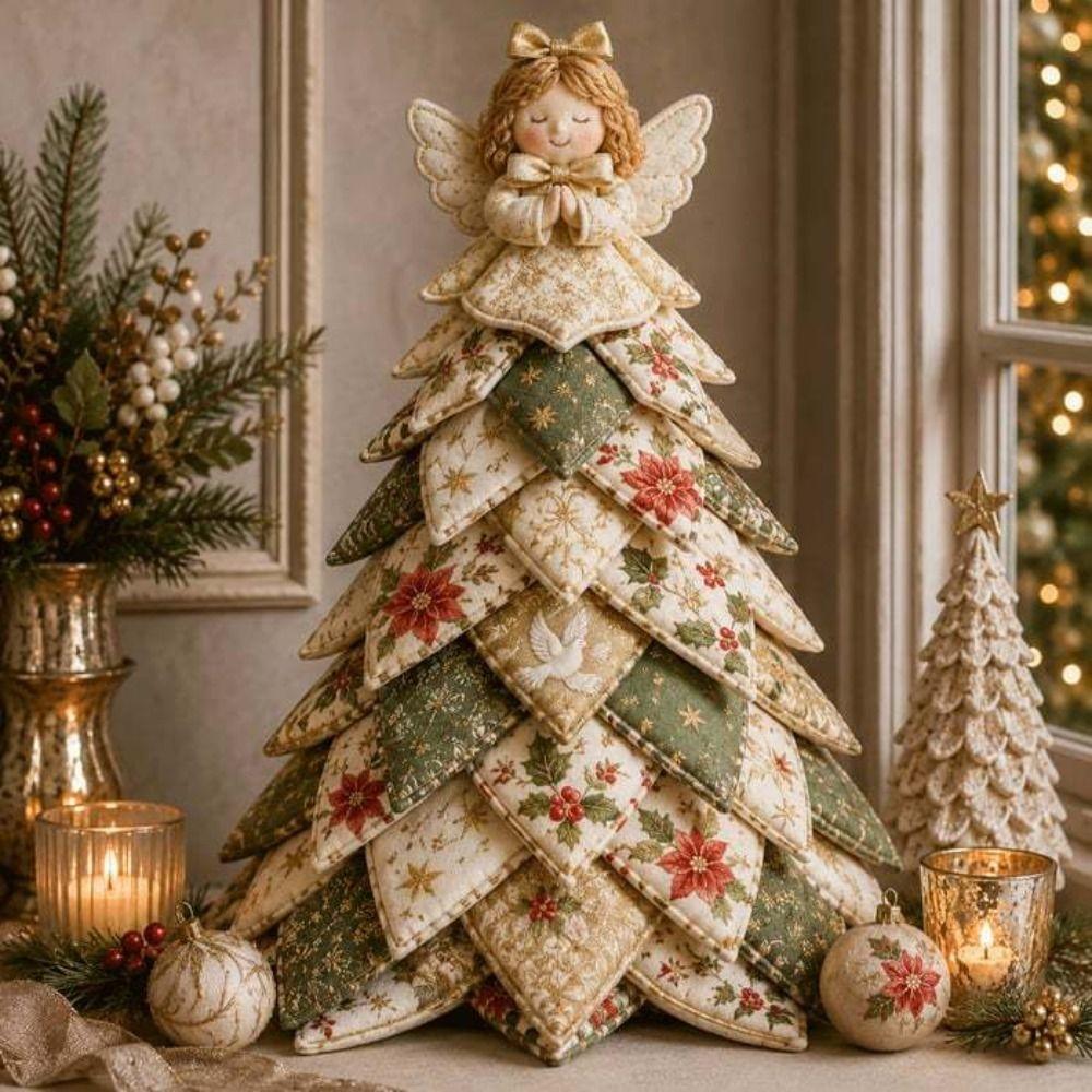 Beginner‑Friendly Fabric Patchwork Xmas Tree 3D Tabletop Christmas Sewing Kit Home Xmas Decor
