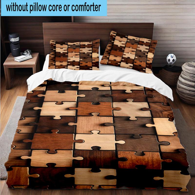 Abstract Puzzle Pattern 3pcs Bedding,Including 1pc Duvet Cover And 2pcs Pillowcases Perfect for Christmas,Ideal for Bedroom, Dormitory