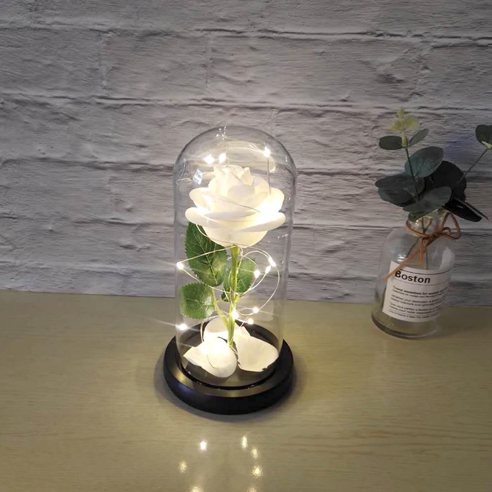 Фабричное золотое полотно Роза Цветок Стеклянный колпак Светодиодная лампа Имитация цветка Подарок на День святого Валентина Креативный подарок Украшения