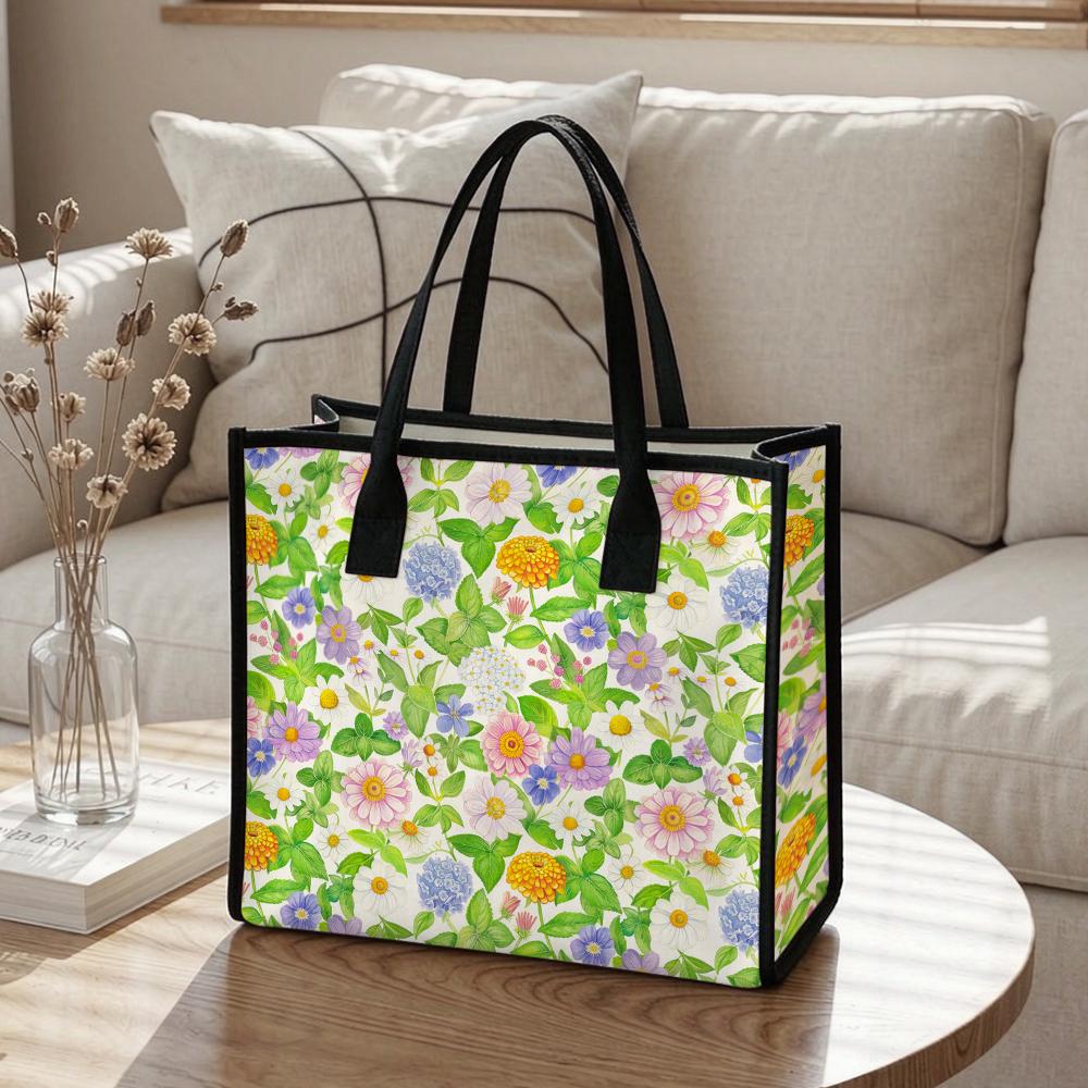 Floral Printed Tote Bag Casual Large Capacity Daily Handbag For Women Outdoor Shopping