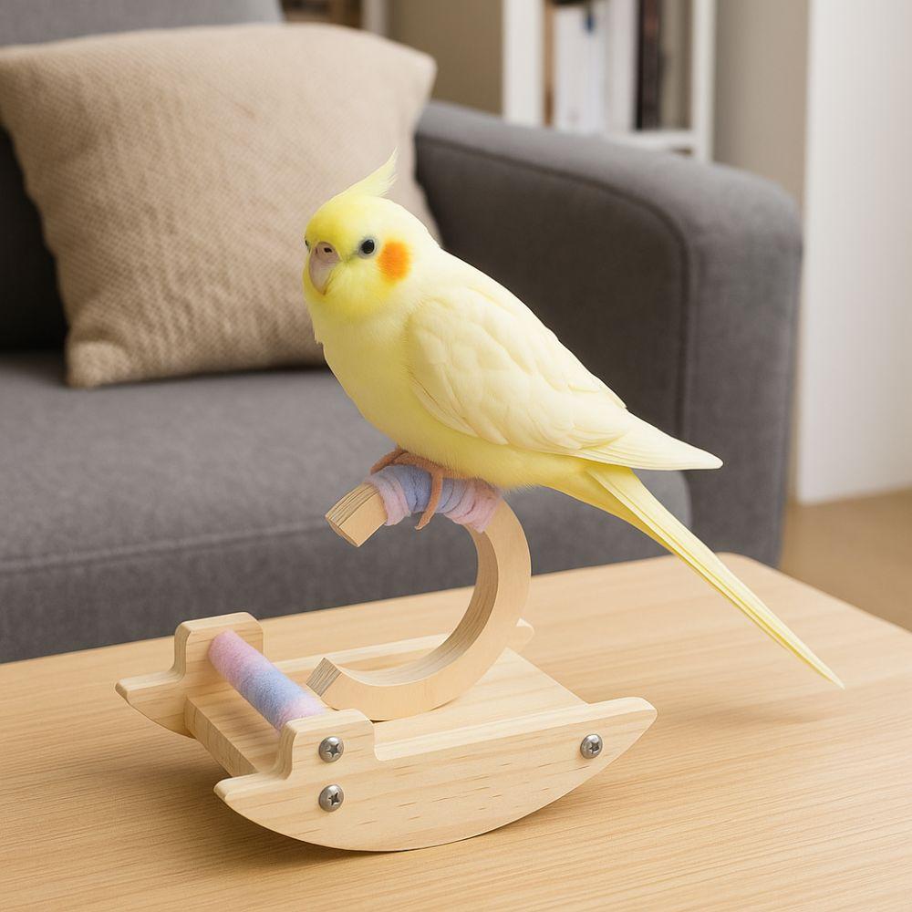 Wear-resistant Parrot Perch Stand Wooden Bird Training Stand Rocking Parakeet Toy  Relieve boredom