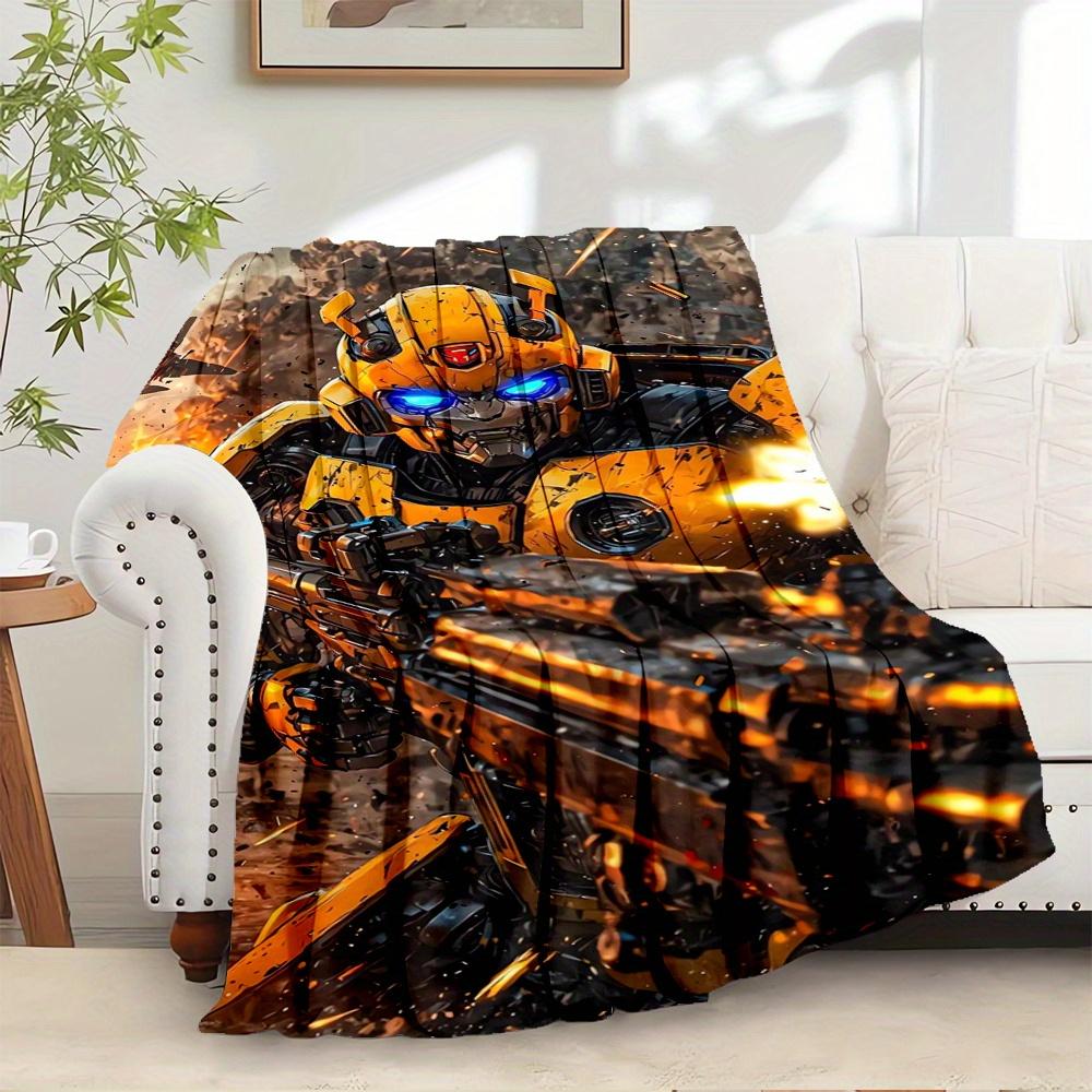 For Transformers,Bumblebee,Action-Themed Flannel Blanket, Glam Style, Digital Print, All-Season Comfort, Tear-Resistant, Knitted Craftsmansh