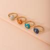 Women Gold Geometric Ring Colorful Enamel Lightning Star Moon Pattern Minimalist Chic Jewelry For Girls
