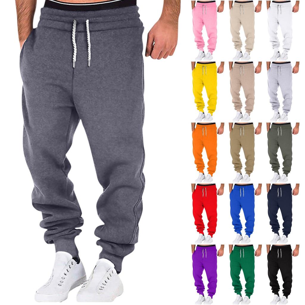 Весенние и спортивные брюки для фитнеса, однотонные, мужские, свободные, для бега, повседневные, большого размера, хлопковые спортивные штаны
