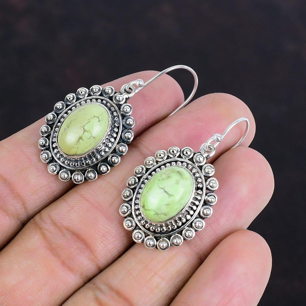 Серьги из лимонного хризопраза, винтажные серьги с драгоценными камнями, уникальные ювелирные изделия, серьги из стерлингового серебра 925 пробы, серьги ручной работы, серебряные ювелирные изделия, подарок для жены