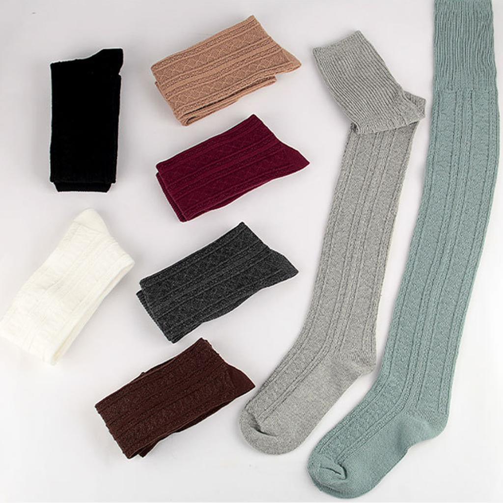 Взрослые женщины вязаные однотонные гольфы хлопковые модные длинные чулки
