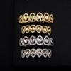 Factory  Halloween Jewelry Gold Silver Metal Color Plating Brass and Zircon Six Piece Hollow Out Heart Hip Hop Grillz