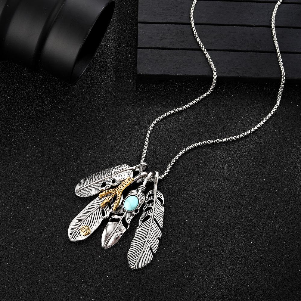 BLINGBAY Women's Pendant Necklace New Vintage Versatile Cool Bohemian Turquoise Feather Necklace Fashionable Modern Jewelry Gift