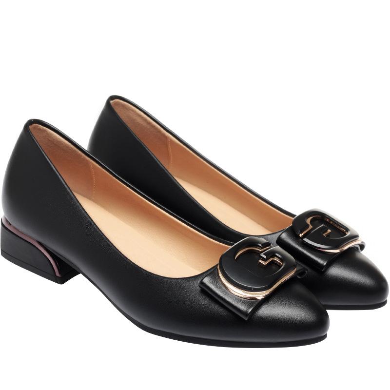 Модные женские простые милые легкие черные туфли на квадратном каблуке с кристаллами Женская мода Комфортные туфли-лодочки Grace Soft Leather Mid Heels