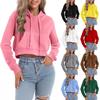 Women's Fashion Long Sleeve Solid Color Pullover Casual Loose Hooded Cropped Drawstring Sweatshirt