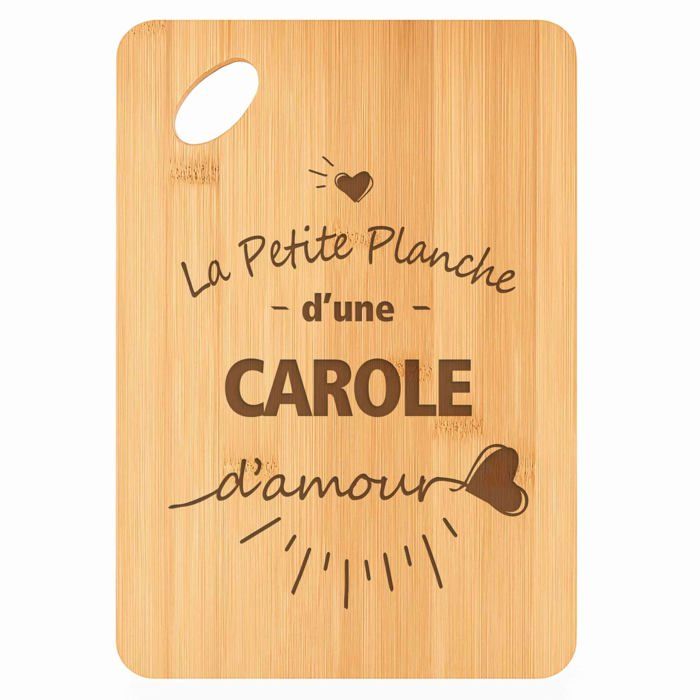 Planche à découper - PLANETEE - Plateau Apéro Carole d'Amour - Bambou 30x20x1 cm - Trou Ø24 mm - Gravé cadeau femme