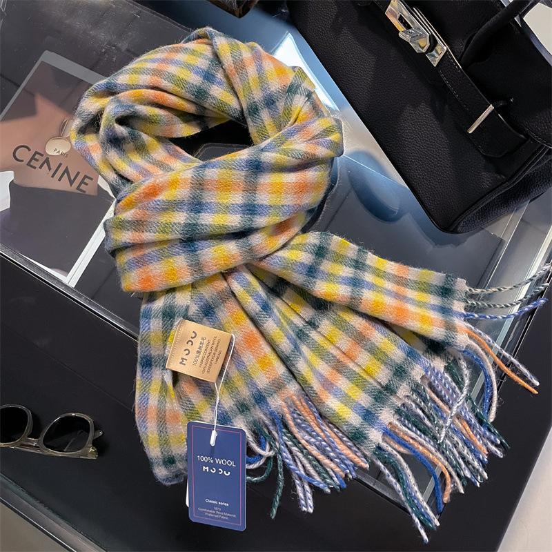 100% Wool Australian Pure Wool Plaid Scarf Winter Versatile Warm Couple Scarf
