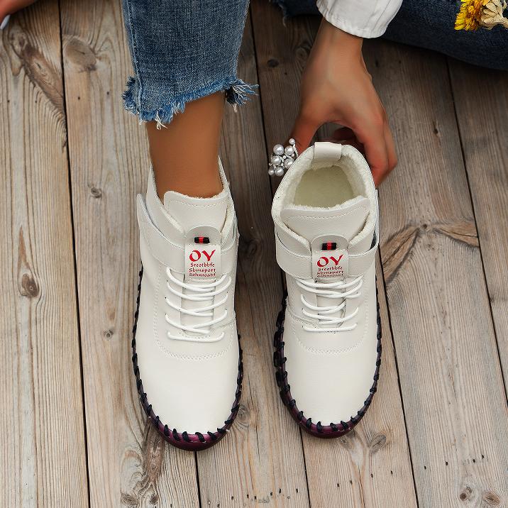 Зимние большие плюшевые полусапожки на шнуровке, сшитые вручную хлопковые туфли на мягкой подошве, теплые плюшевые нескользящие полусапожки из натуральной кожи