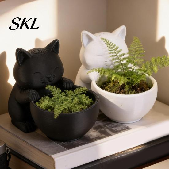 Горшок для растений в форме кошки, 3D-печатное украшение, Горшок, Неопрокидываемый держатель-контейнер для офисного стола, Матовая матовая поверхность для домашнего декора, Устойчивый, Керамический