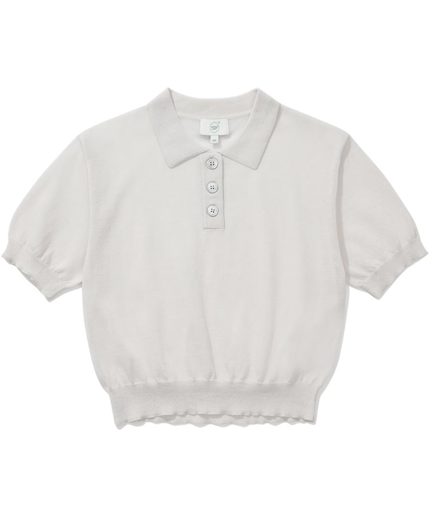 COVERNAT WOMAN Sheer Collar Crop Half Knit Light Gray